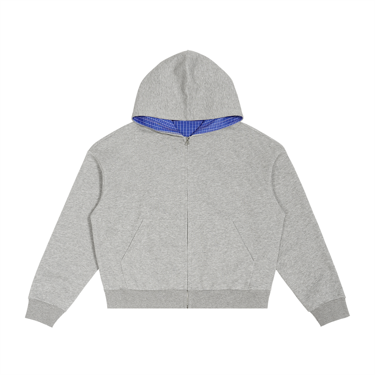 Contrast Plaid Boxy Zip Hoodie (Pink cow)
