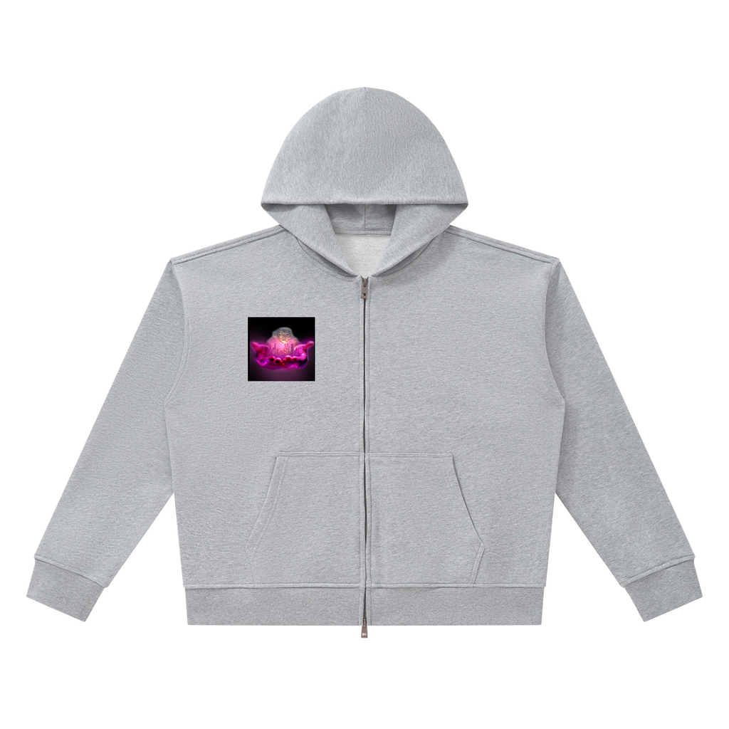 Unisex Heavyweight Full Zip Boxy Hoodie (pink cows)