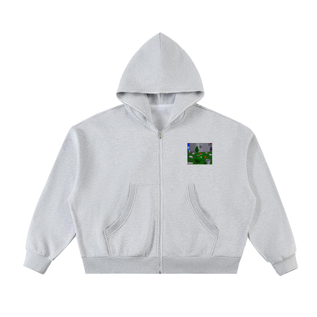 Fleeced Full-Zip Boxy Hoodie