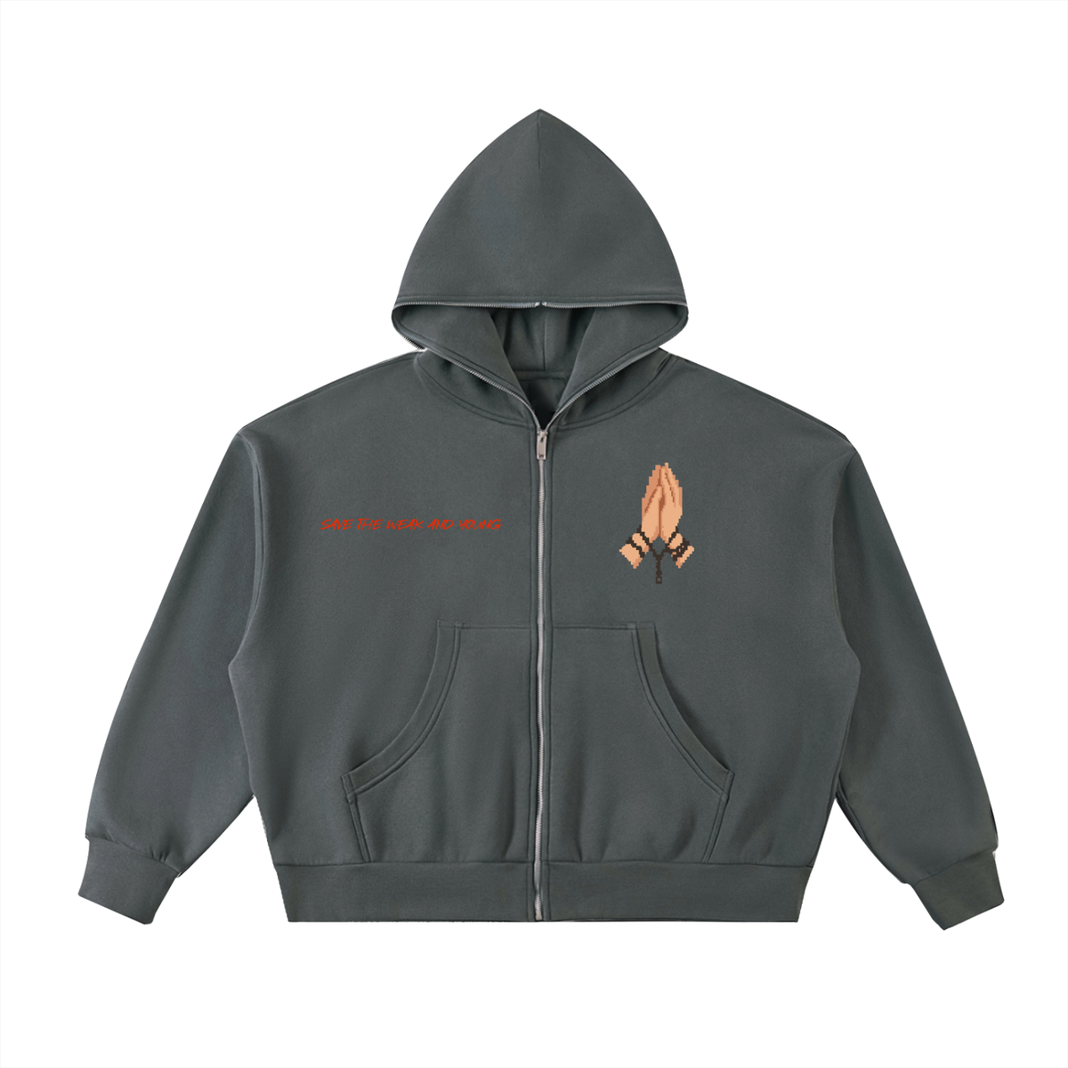 Fleeced Full-Zip Boxy Hoodie (save the kids)