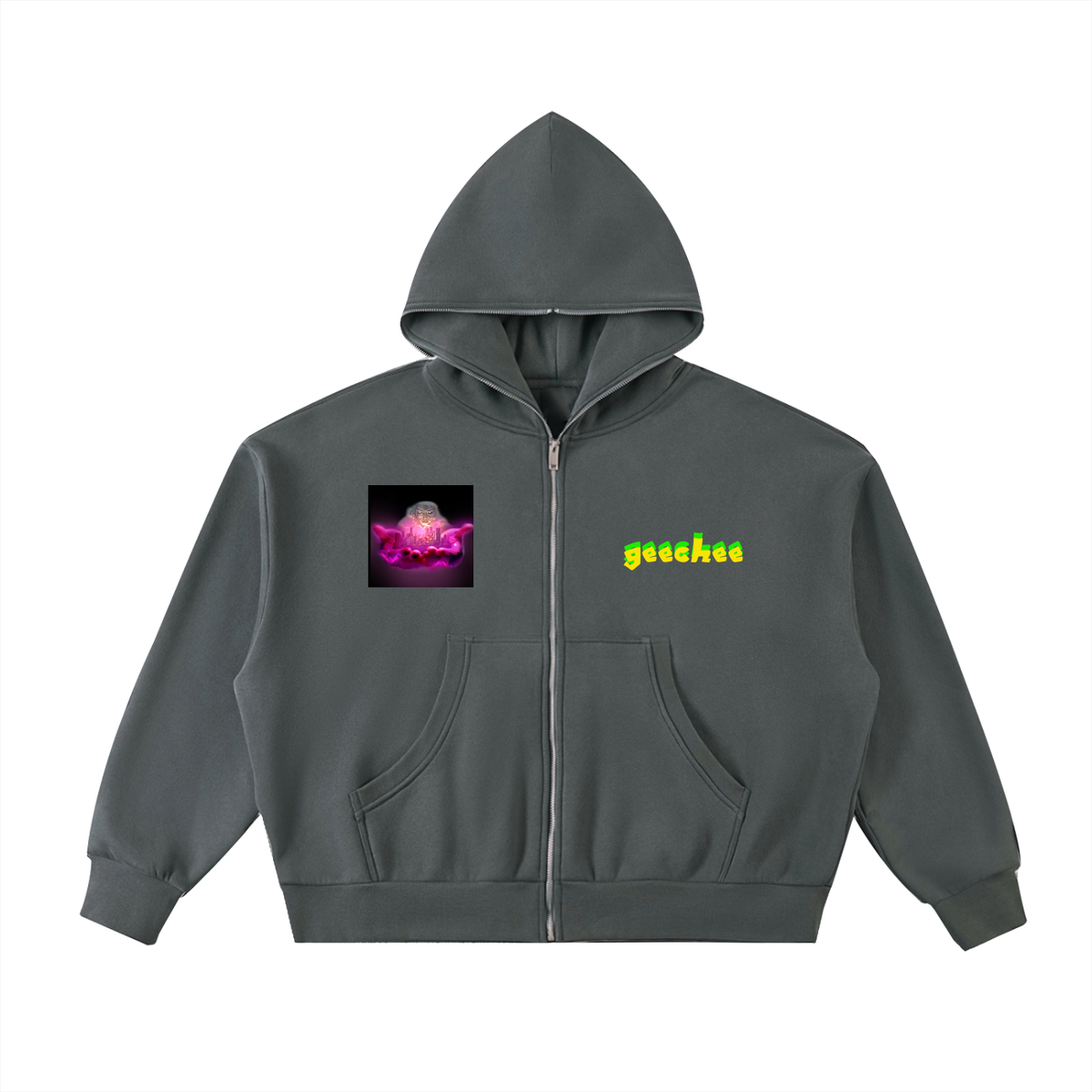Fleeced Full-Zip Boxy Hoodie (Geechee flag)