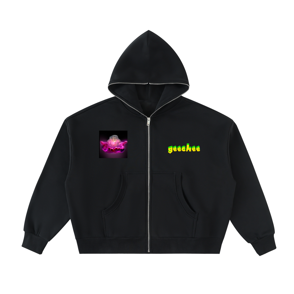 Fleeced Full-Zip Boxy Hoodie (Geechee flag)