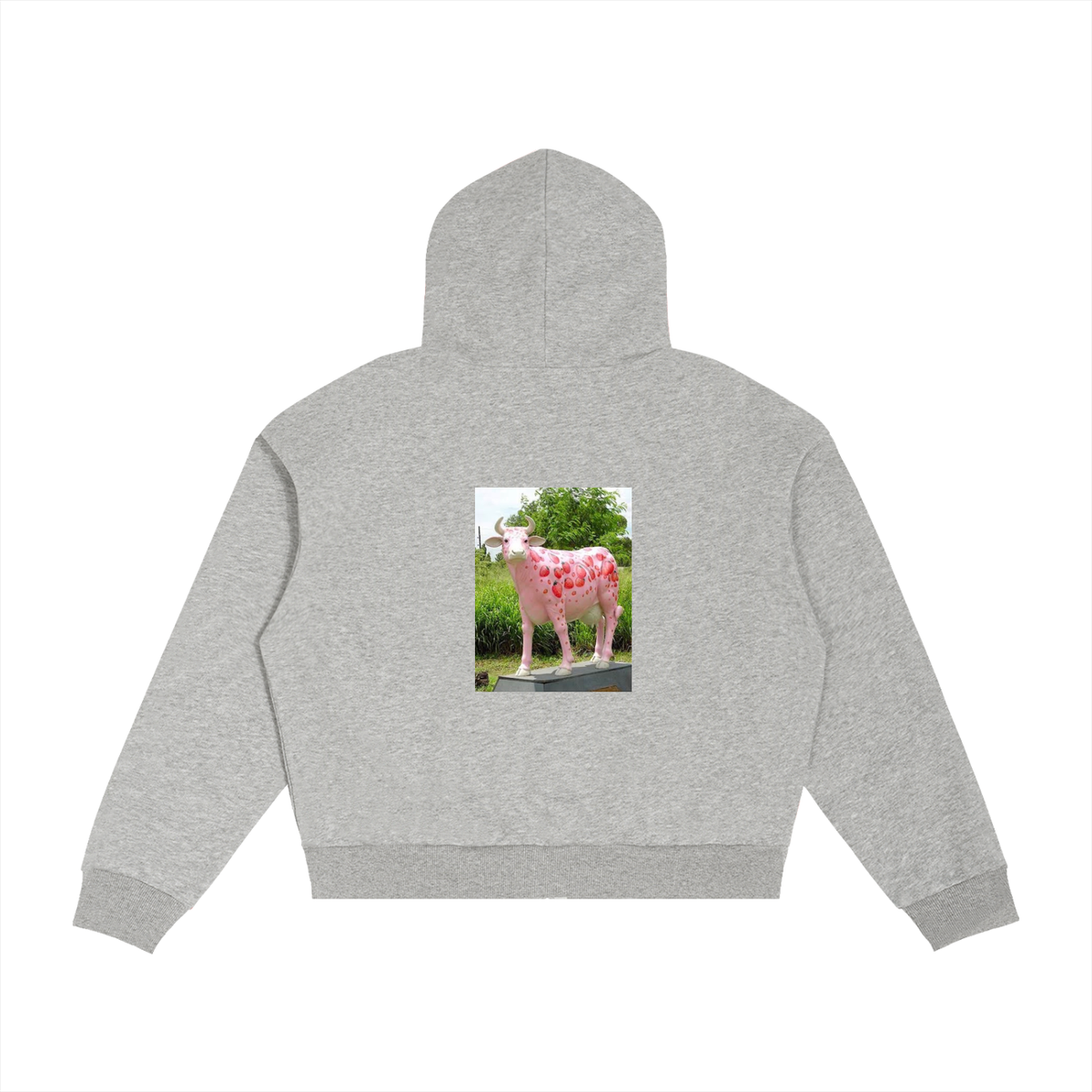 Contrast Plaid Boxy Zip Hoodie (Pink cow)