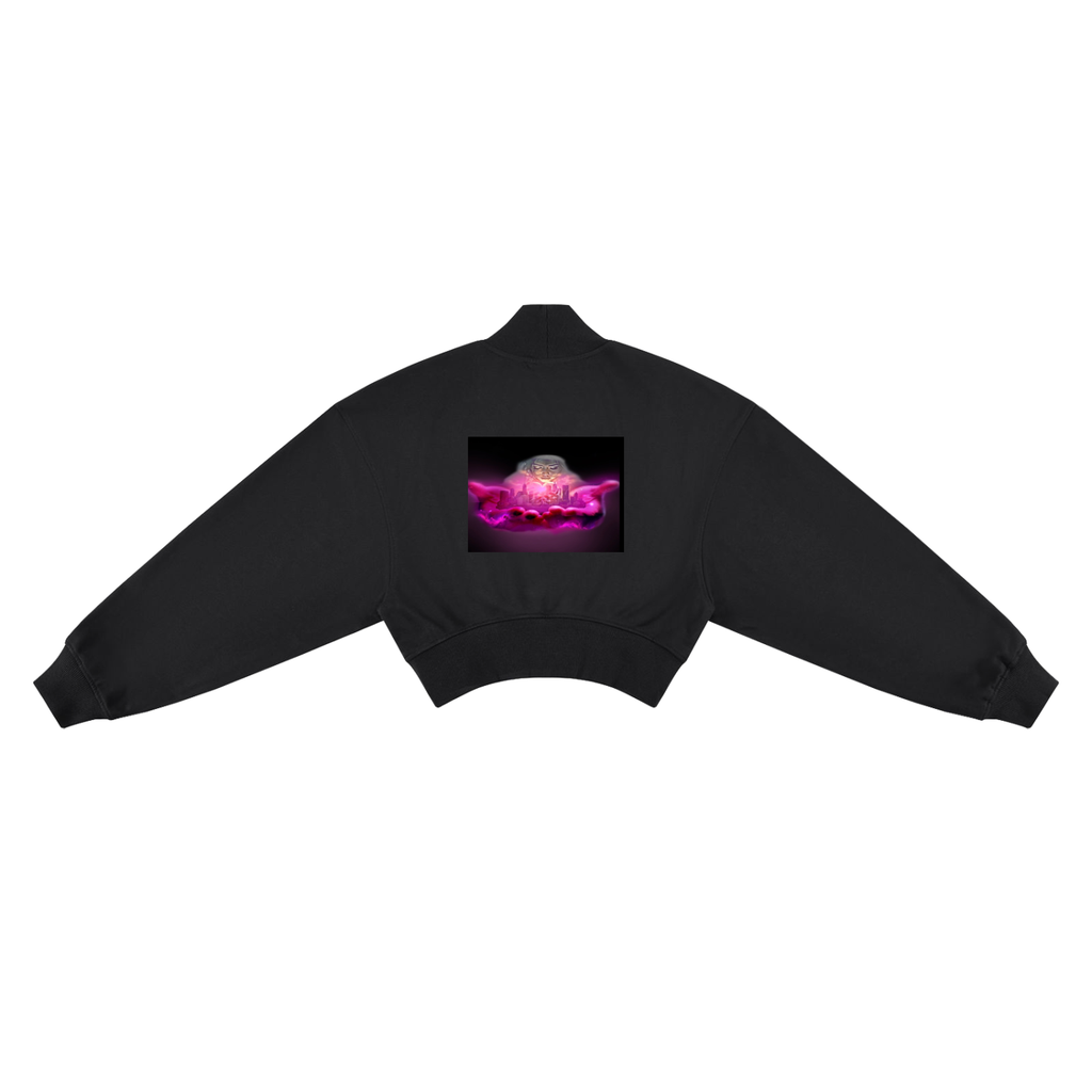 Women's Crop Mock Neck Sweatshirt (Pink cow)