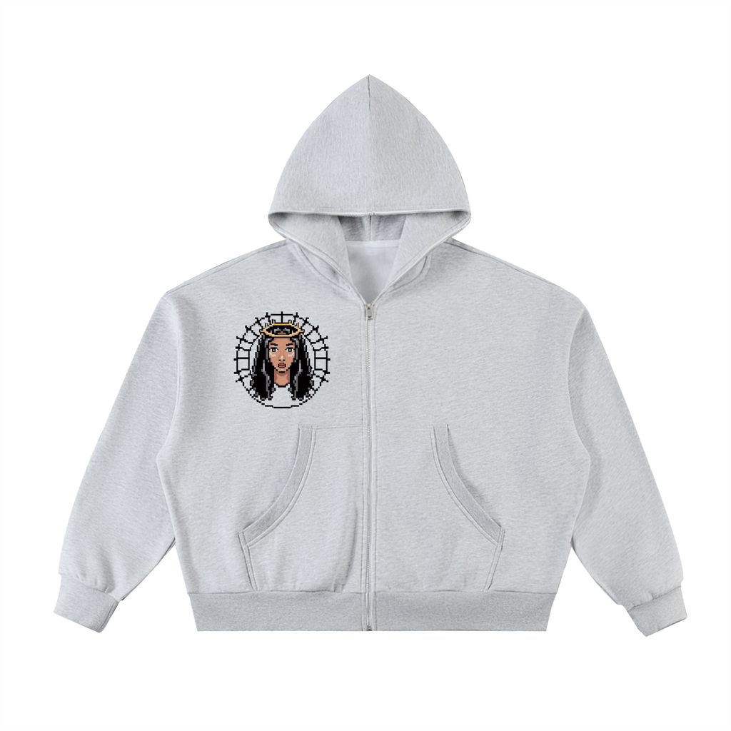 Fleeced Full-Zip Boxy Hoodie (Haitian goddess)
