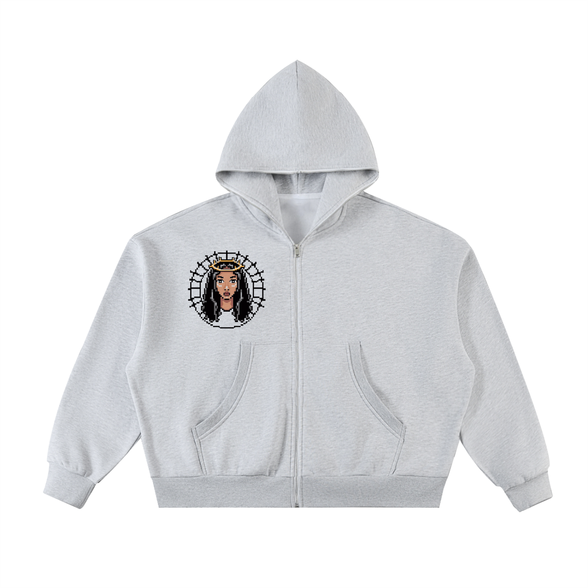 Fleeced Full-Zip Boxy Hoodie (Haitian goddess)