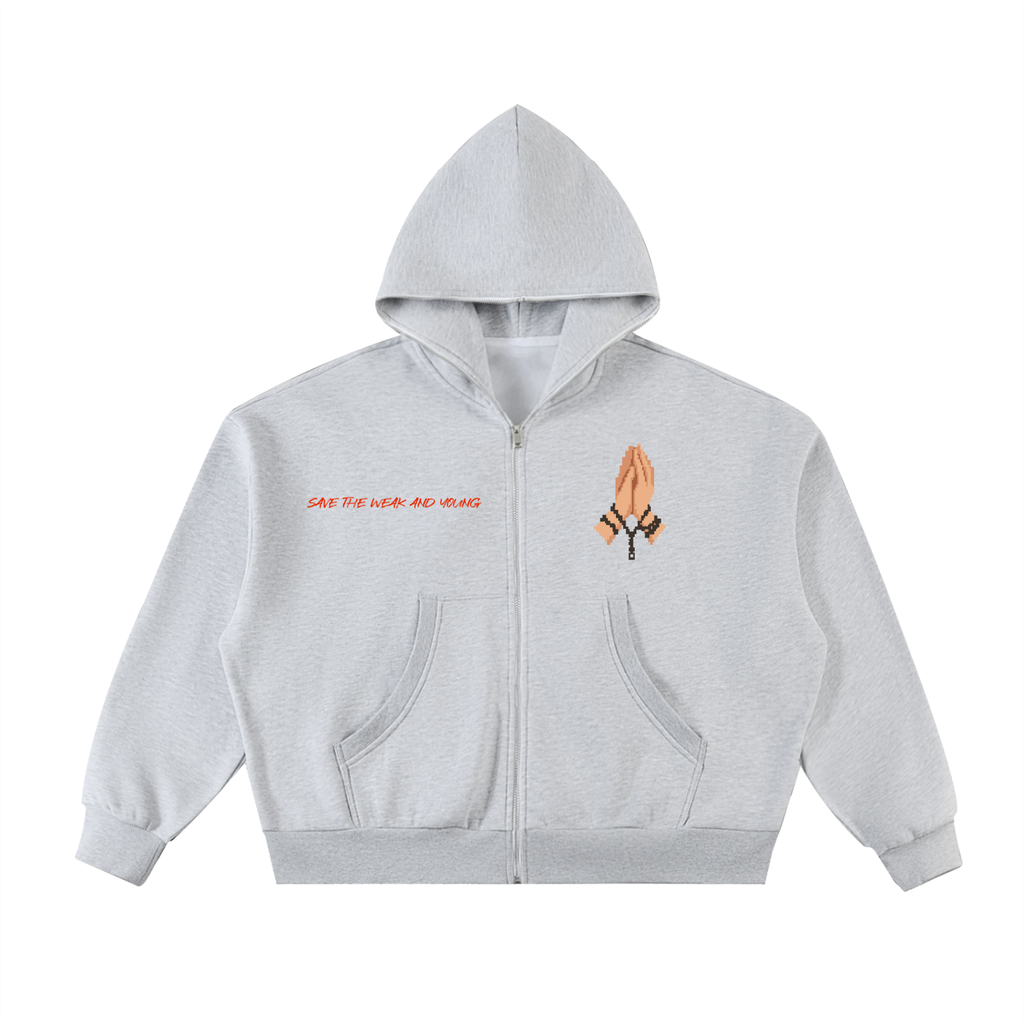 Fleeced Full-Zip Boxy Hoodie (save the kids)