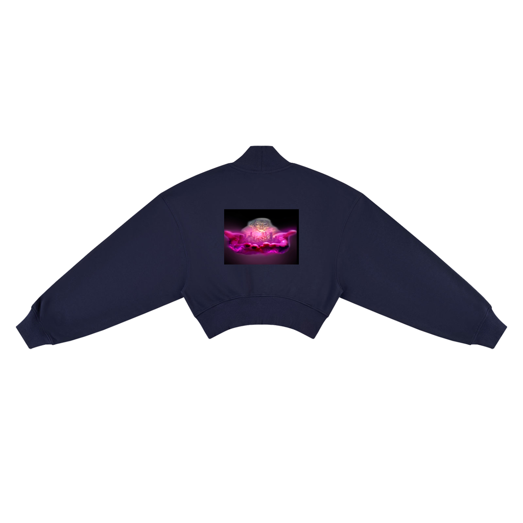 Women's Crop Mock Neck Sweatshirt (Pink cow)