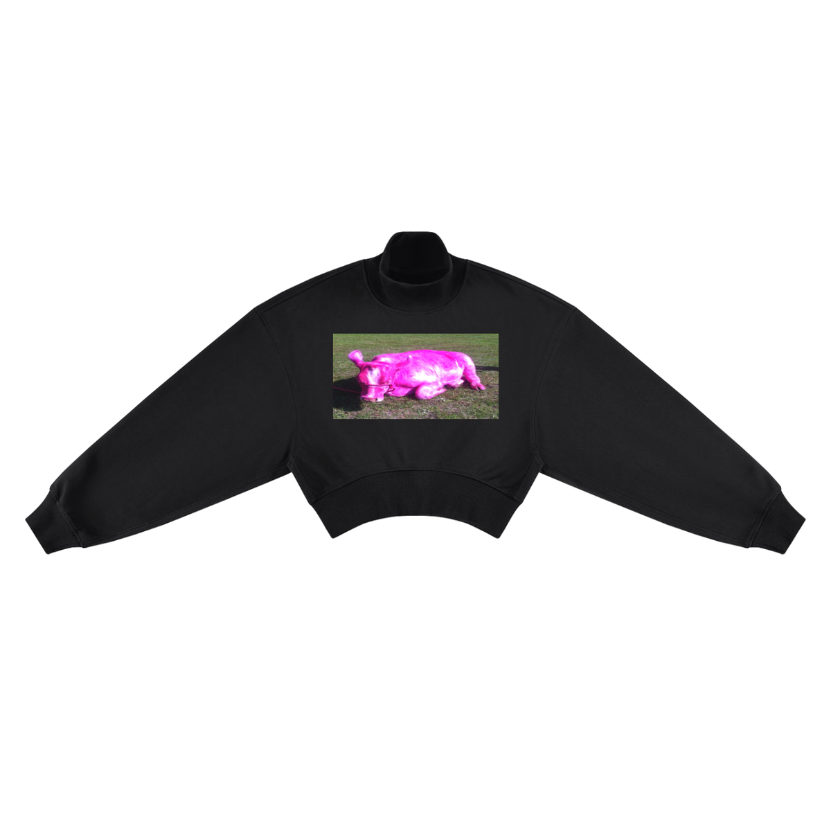 Women's Crop Mock Neck Sweatshirt (Pink cow)
