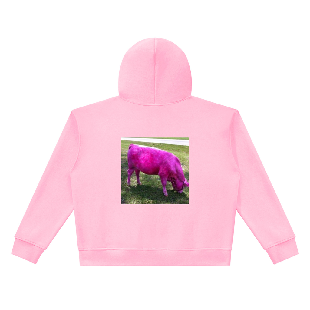 Unisex Heavyweight Full Zip Boxy Hoodie (pink cows)