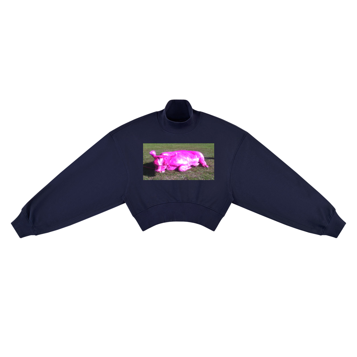Women's Crop Mock Neck Sweatshirt (Pink cow)