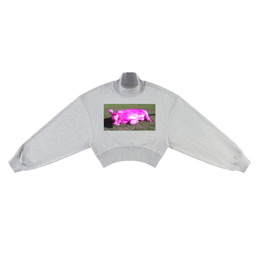 Women's Crop Mock Neck Sweatshirt (Pink cow)