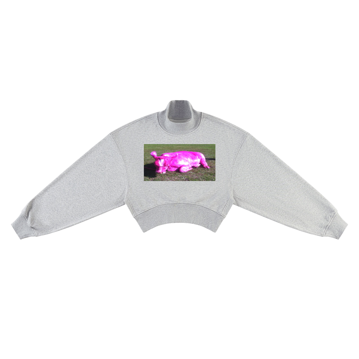 Women's Crop Mock Neck Sweatshirt (Pink cow)