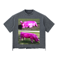 Snow Wash Raw-Hem Boxy T-shirt (Pink cow)