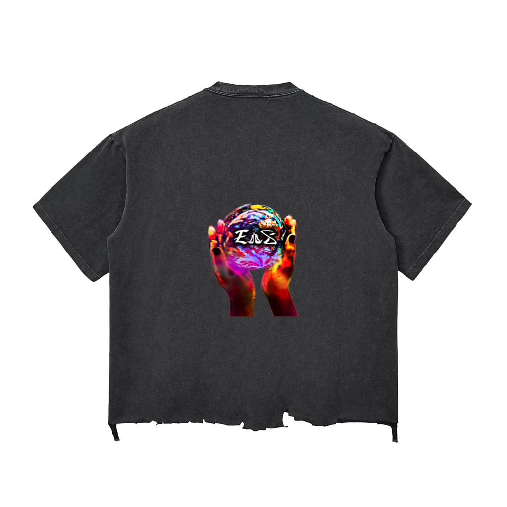 Snow Wash Raw-Hem Boxy T-shirt (Pink cow)