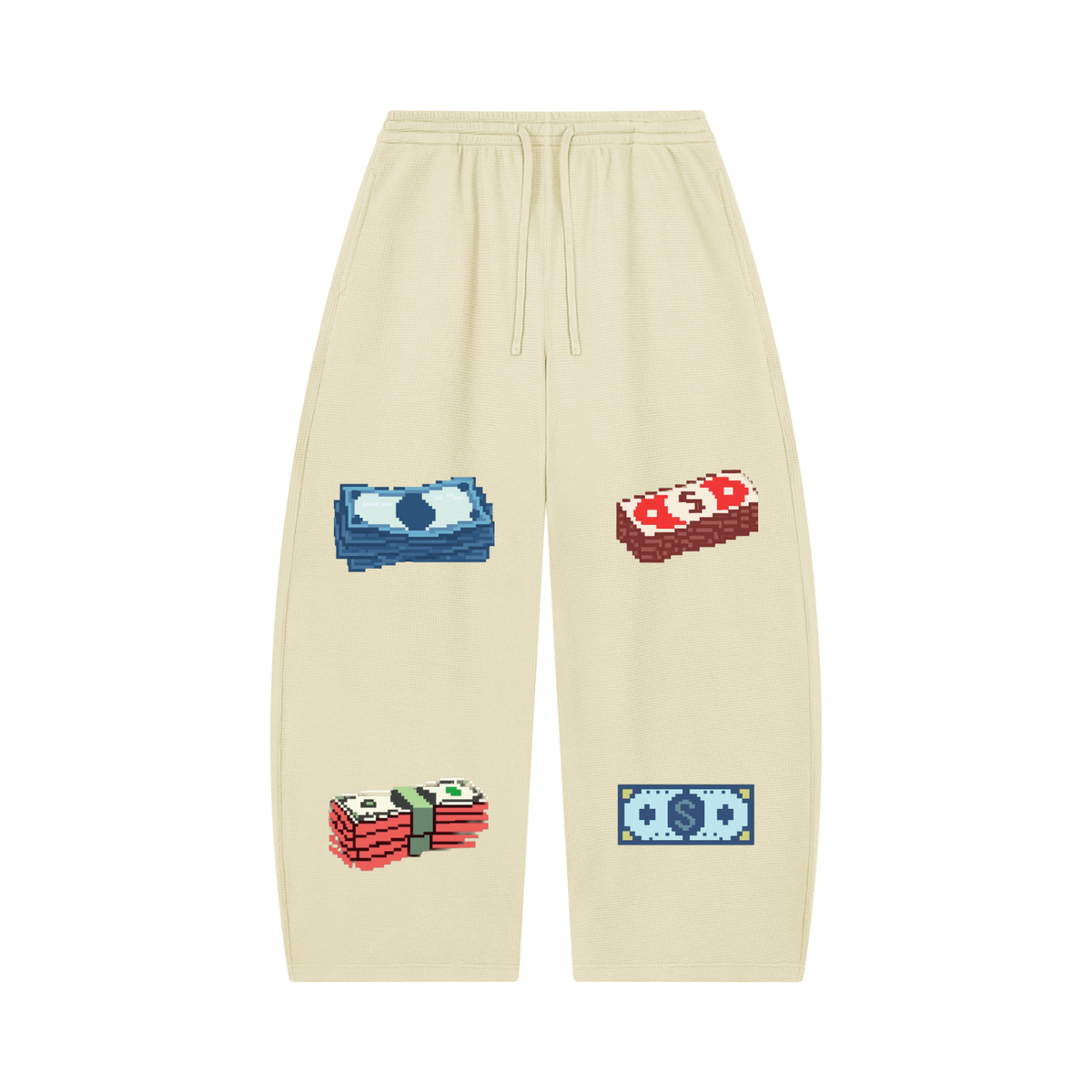 Unisex Waffle Barrel Leg Pants (Money walk)