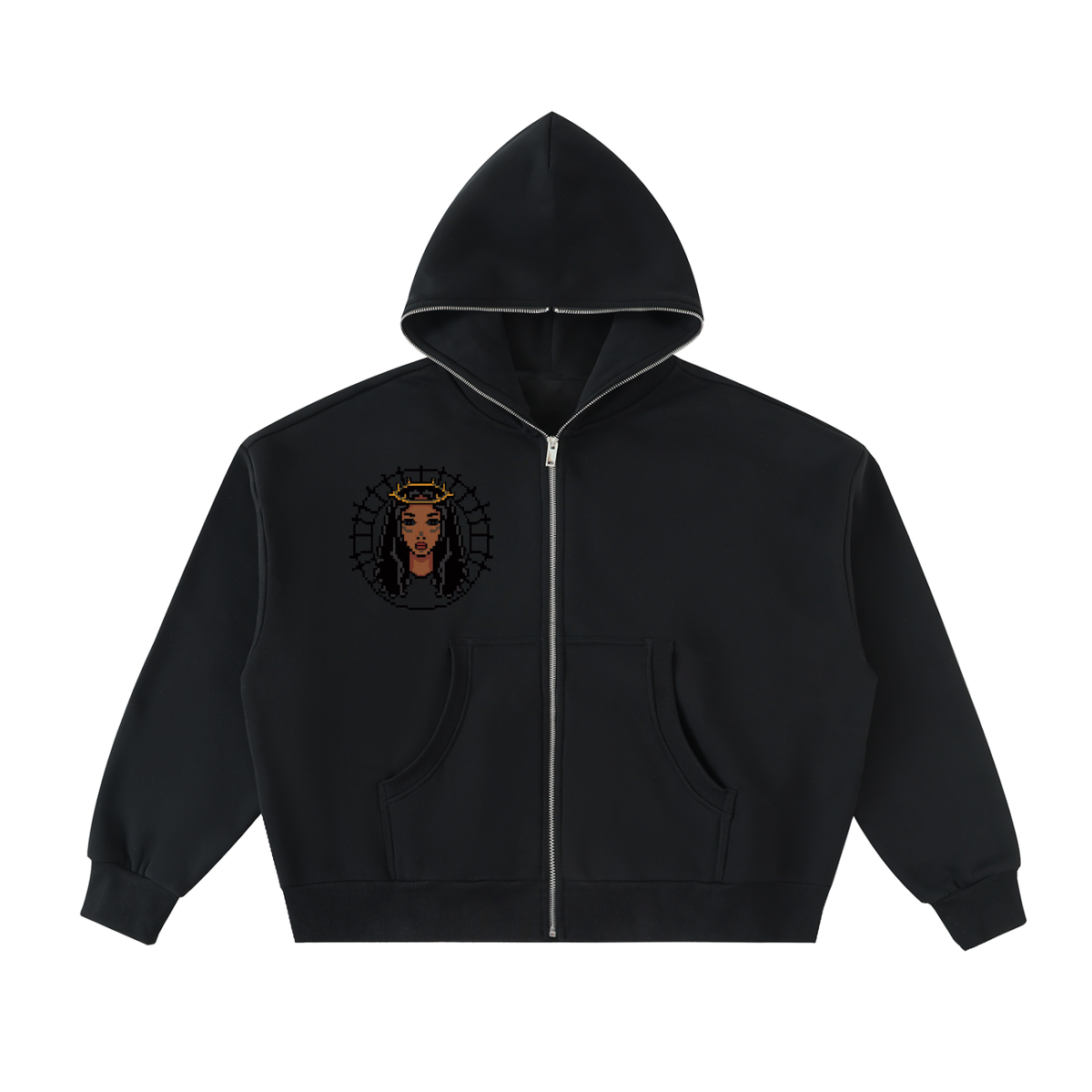 Fleeced Full-Zip Boxy Hoodie (Haitian goddess)