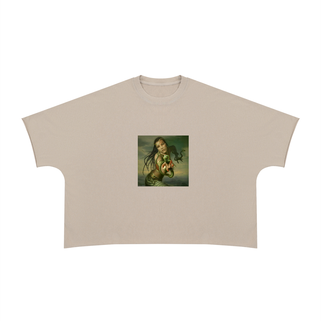 Unisex Heavyweight Boxy Raw Edge T-Shirt (Snake women)