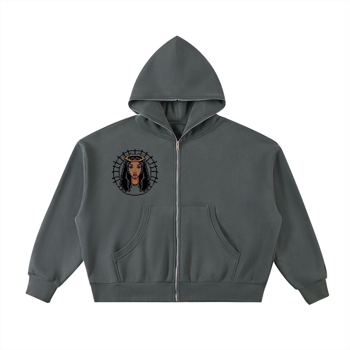 Fleeced Full-Zip Boxy Hoodie (Haitian goddess)