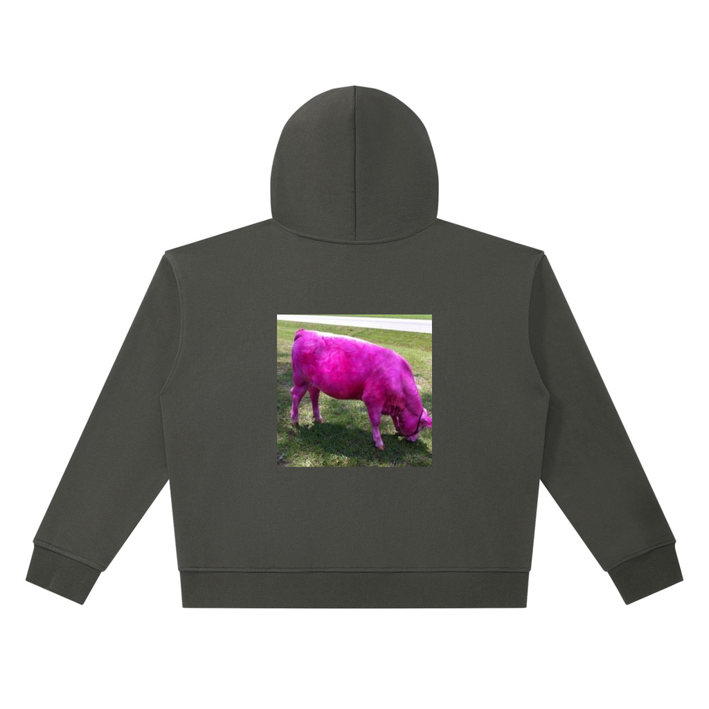 Unisex Heavyweight Full Zip Boxy Hoodie (pink cows)